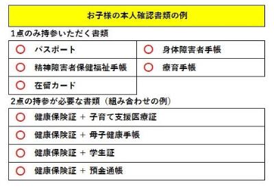 お子様の本人確認書類の例