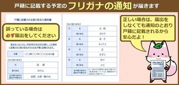 戸籍に記載する予定のフリガナの通知が届きます