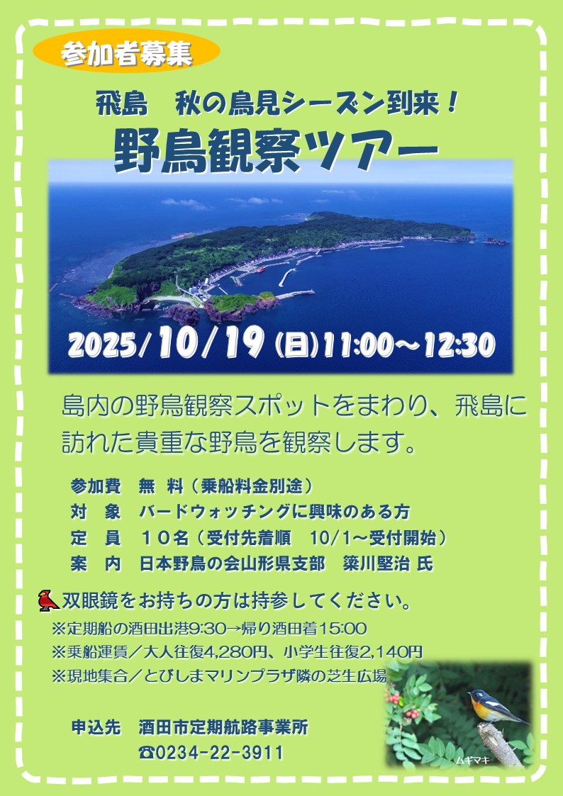 2025秋の飛島野鳥観察ツアー
