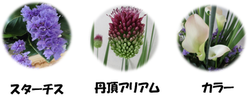 展示使用花材の紹介(これらの花はすべて酒田産です)