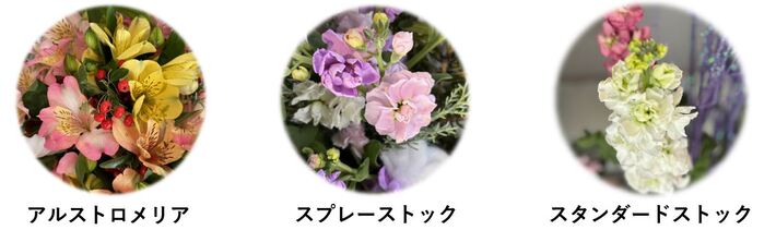 展示使用花材の紹介（これらの花はすべて酒田産です）