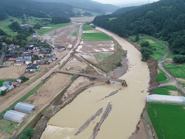 ドローンで上空から被害地域を撮影