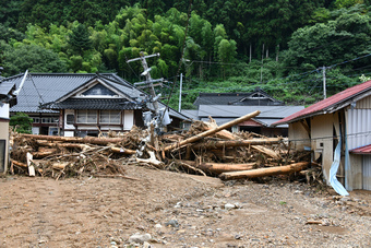 山からの土砂・流木被害の写真（北青沢）