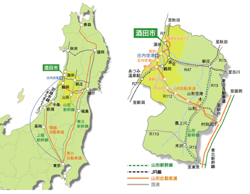 酒田市へのアクセスマップの画像
