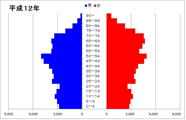 人口ピラミッド（平成12年）のグラフ